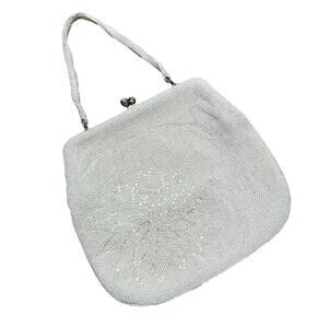 Vintage white beaded evening bag top handle purse bride bridal wedding 1950’s